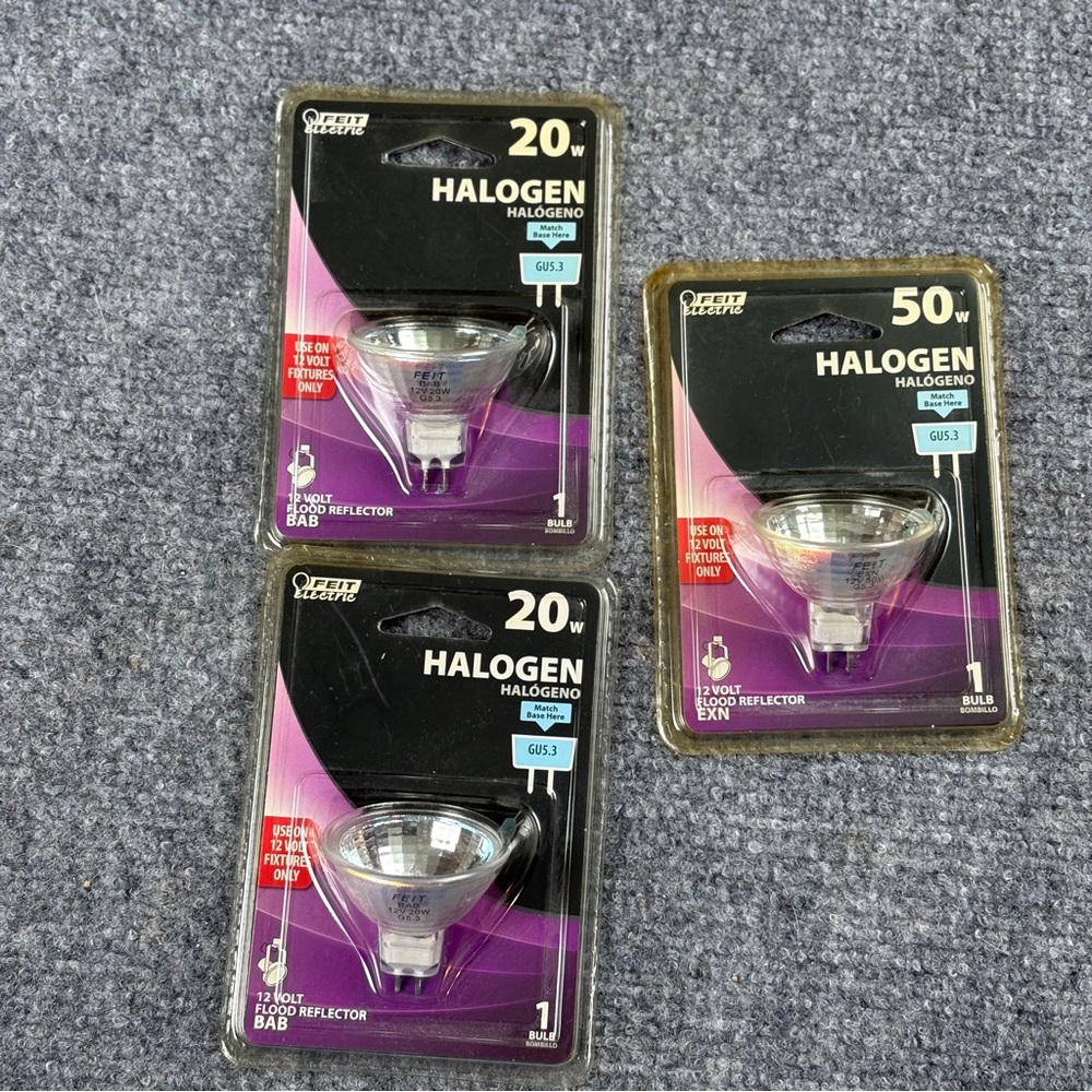 Lot Of‎ 3 Feit Electric Halogen Bulbs 12V Flood Reflector GU5.3 20W BAB 50W EXN